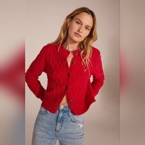 FAVORITE DAUGHTER Eleanor Wool & Cashmere Blend Cardigan Cherry Red S Org $348